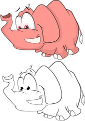 Illustration of Cute Elephant. Cartoon Character  Coloring Book