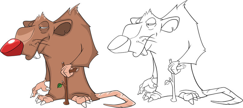 Illustration of a Cute Rat. Cartoon Character. Coloring Book
