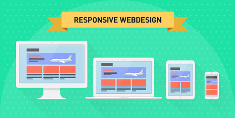 Responsive webdesign Computer Laptop Tablet Pad Smartphone Flat Design Vektor Grafik Illustration