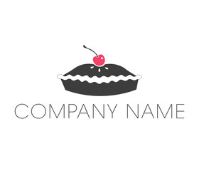Simple pie logo with cherry icon and company name placeholder text in vector format. Restaurant, bakery and sweet shop logotype.