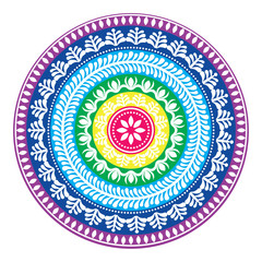 Folk round pattern, hippie colorful mandala, boho style ornament