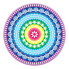 Folk round pattern, hippie colorful mandala, boho style ornament
