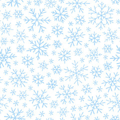 Christmas seamless doodle pattern with snowflakes