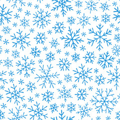 Christmas seamless doodle pattern with snowflakes