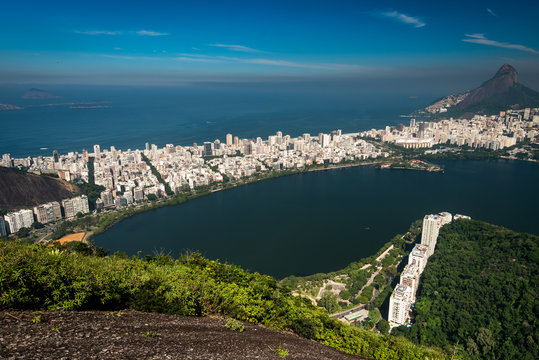 Beautiful Aerial View of Rodrigo de Freitas Lagoon, and Ipanema, in Rio de Janeiro, Brazil