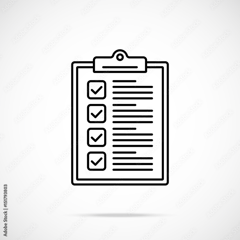 Poster clipboard with checkboxes and check marks line icon. black outline clipboard and ticks. vector illus