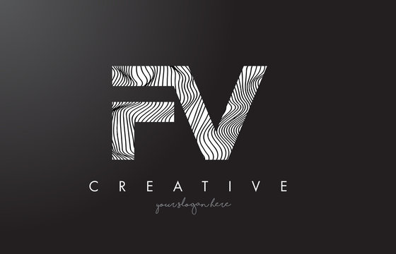 FV F V Letter Logo with Zebra Lines Texture Design Vector.