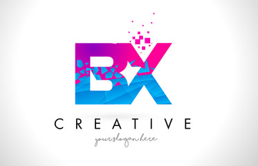 BX B X Letter Logo with Shattered Broken Blue Pink Texture Design Vector.