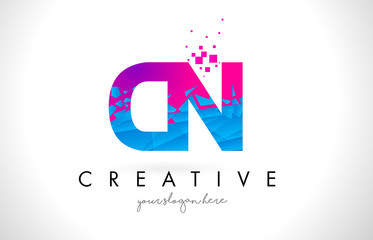 CN C N Letter Logo with Shattered Broken Blue Pink Texture Design Vector.