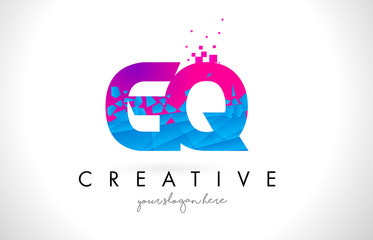 GQ G Q Letter Logo with Shattered Broken Blue Pink Texture Design Vector.