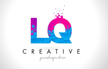 LQ L Q Letter Logo with Shattered Broken Blue Pink Texture Design Vector.