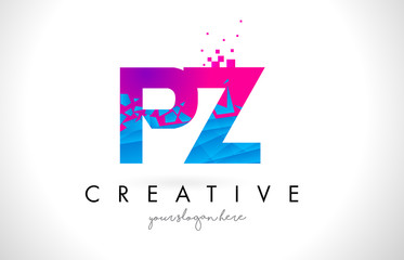 PZ P Z Letter Logo with Shattered Broken Blue Pink Texture Design Vector.