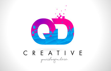 QD Q D Letter Logo with Shattered Broken Blue Pink Texture Design Vector.