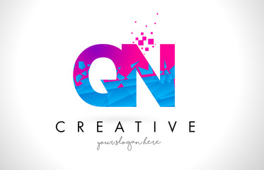 QN Q N Letter Logo with Shattered Broken Blue Pink Texture Design Vector.