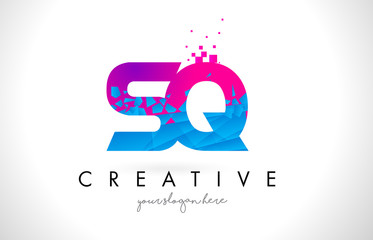 SQ S Q Letter Logo with Shattered Broken Blue Pink Texture Design Vector.