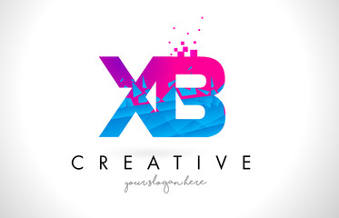 XB X B Letter Logo with Shattered Broken Blue Pink Texture Design Vector.