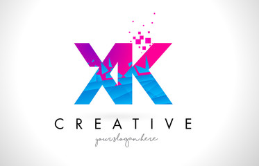 Obraz premium XK X K Letter Logo with Shattered Broken Blue Pink Texture Design Vector.