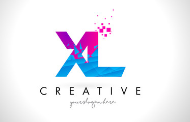 Obraz premium XL X L Letter Logo with Shattered Broken Blue Pink Texture Design Vector.