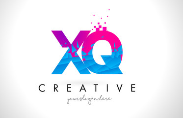 Fototapeta na wymiar XQ X Q Letter Logo with Shattered Broken Blue Pink Texture Design Vector.
