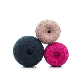 Balls of cotton. Knit crochet. The colored yarn.