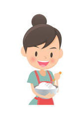 主婦　ボールで生クリームを泡立てる