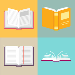 Open book vector icons in a flat style