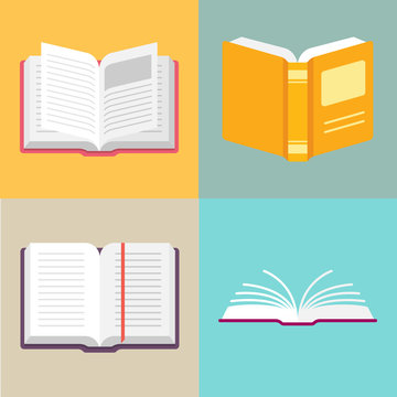 Open book vector icons in a flat style