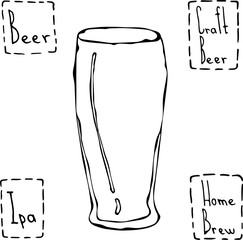 Beer Glass Weizen Type. Hand Drawn Vector Illustraition.