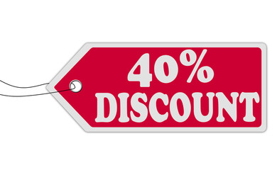 40% discount red  price tag or sign