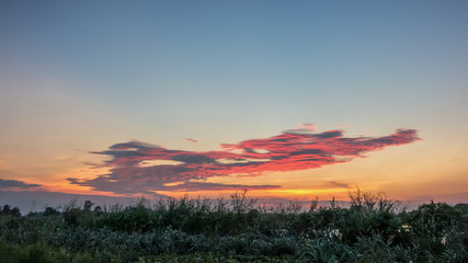rainbow color of evening sky with sunlight of sunset