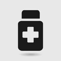 Drugs sign icon. Pack with pills. Flat design style. 