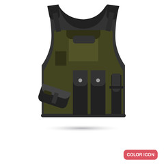 Military body armor color flat icon for web and mobile design