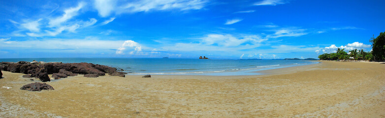 panorama beautiful white coast near sea and island
