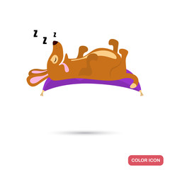 Dog sleep on the pillow color flat icon for web and mobile design