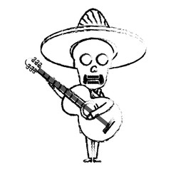 Mexican mariachi skull character with guitar vector illustration design