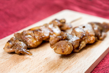 tasty grilled meat and vegetables skewers