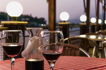 Drinking wine at an outdoor restaurant