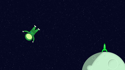 Astronaut floating in space. Retro cartoon style with flat design. Travel and adventure in cosmos.