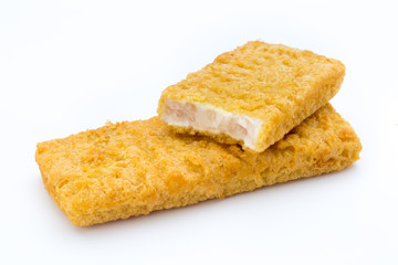 Fish fingers on the white background.
