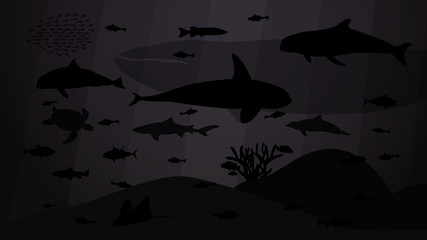 Unterwasserwelt Meer mit vielen Fischen, Walen, Delfinen © schlaumal