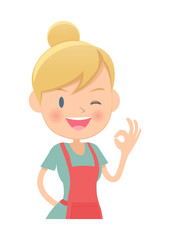 主婦　OKサイン　上半身