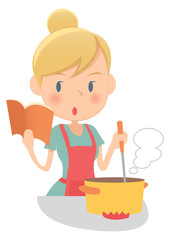 主婦　レシピをみながら鍋料理