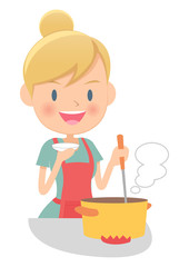 主婦　鍋料理の味見　おいしい