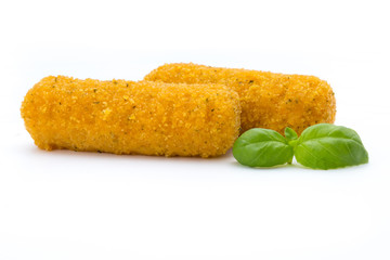 Fish fingers on the white background.