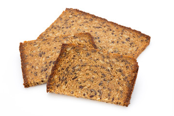 Slices of rye bread isolated on white background.