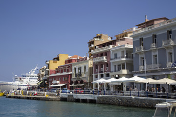 Obraz premium Greece architecture in a small bay. Agios Nikolaos, Crete. Beautiful landscape