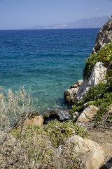 Blue sea water and rocks. beautiful landscape. Crete island