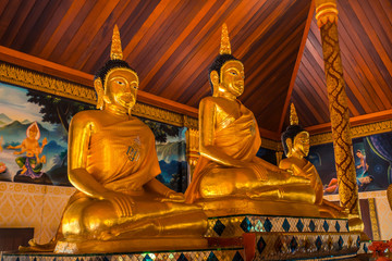 Thai temple interior with Buddha. Wat Patong Suwankeereewong Temple Phuket, Thailand.