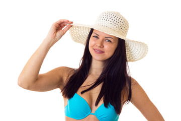 Woman in swimming suit with hat