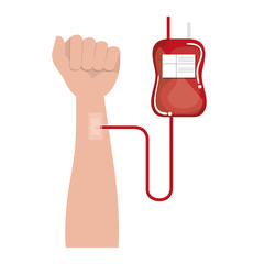 hand human with bag blood donation icon vector illustration design